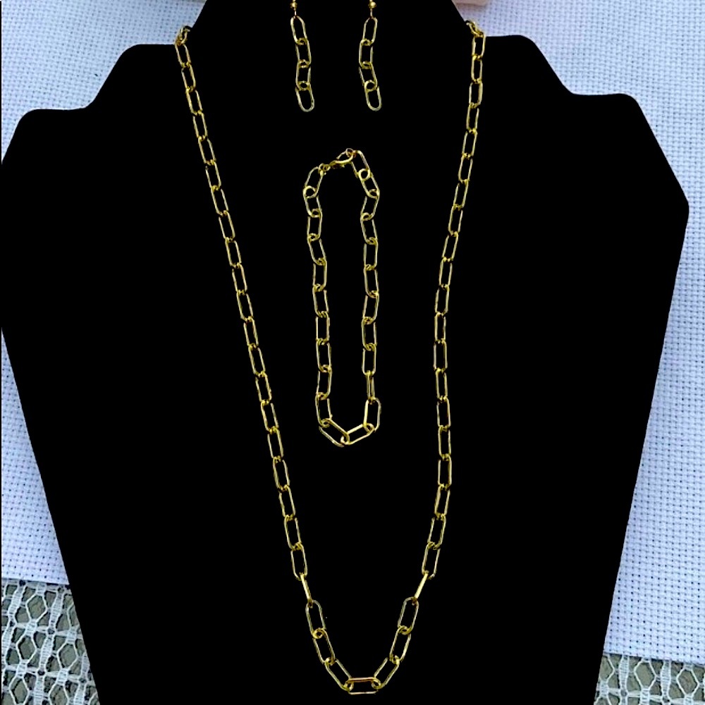 Paper Clip Set, Necklace, Earrings & Bracelet, Hand Made at Cornerstone Jewels.